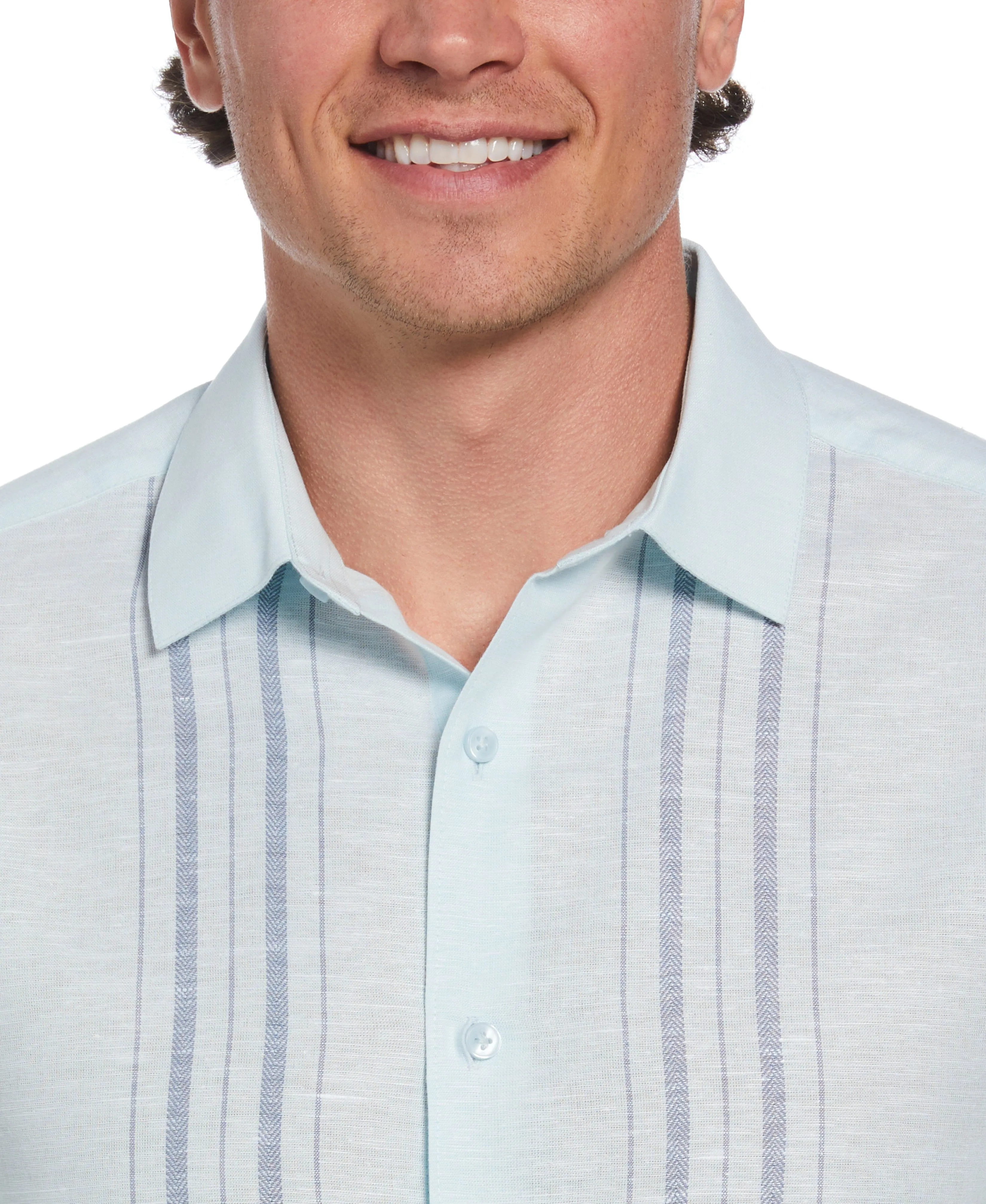Linen Blend Herringbone Panel Shirt
