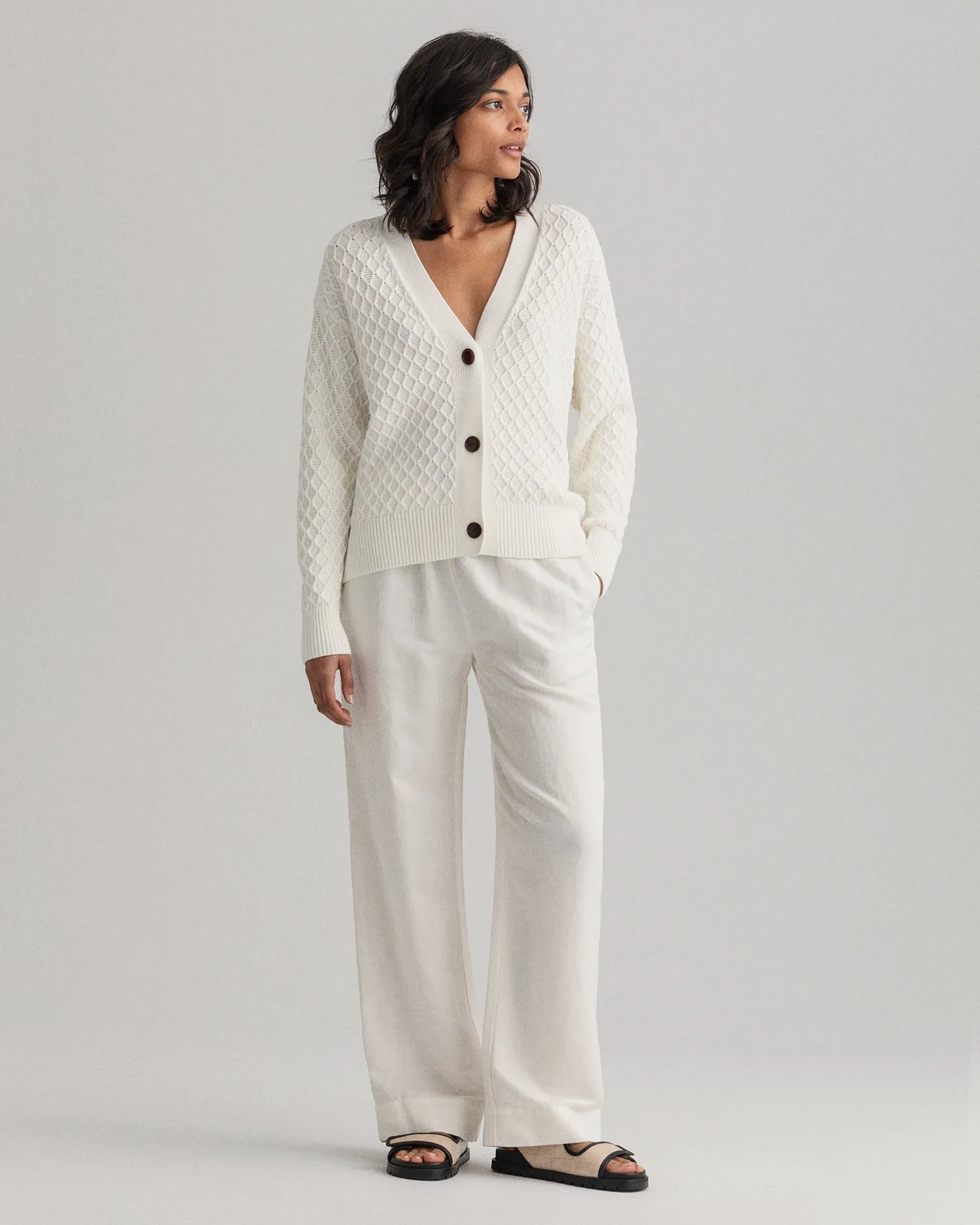 Linen Viscose Pull-On Pant - Eggshell