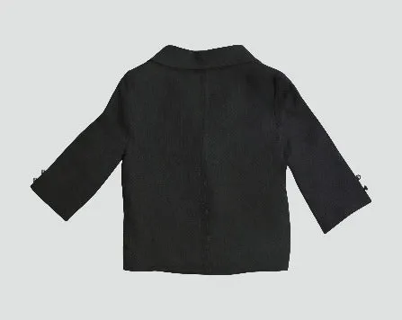 Little Girls Dark Grey "My First" Organic Linen Jacket with Embroidery, covered buttons  and Roll Collar