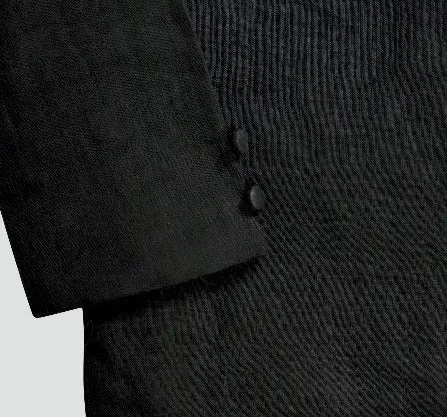Little Girls Dark Grey "My First" Organic Linen Jacket with Embroidery, covered buttons  and Roll Collar