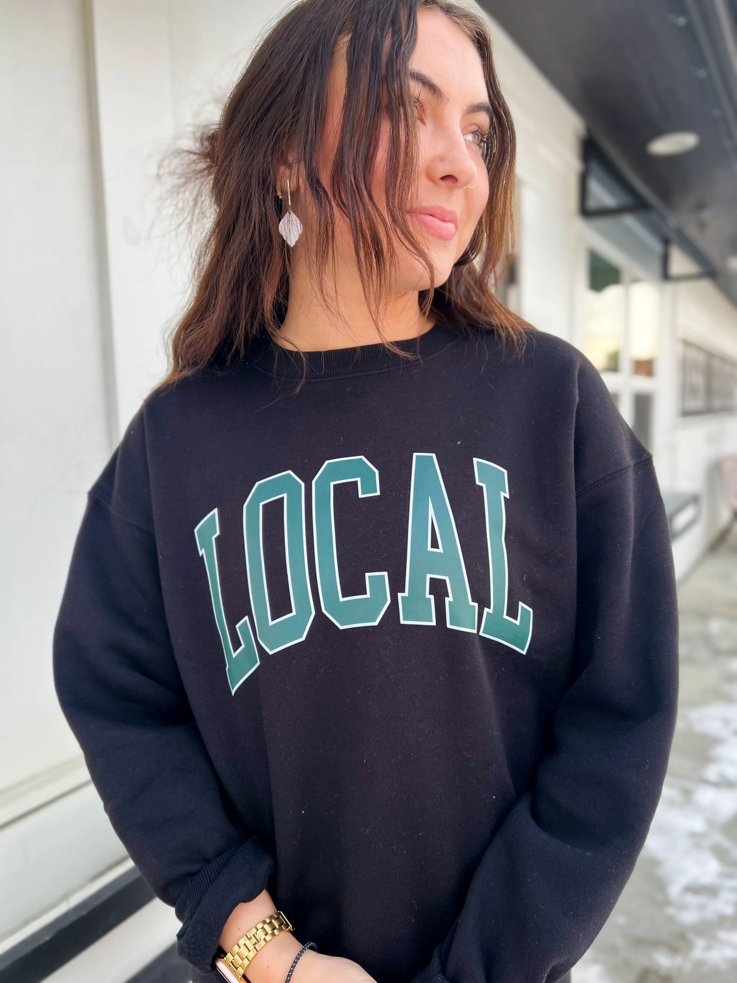 Local Fleece Round Neck Pullover- BLK