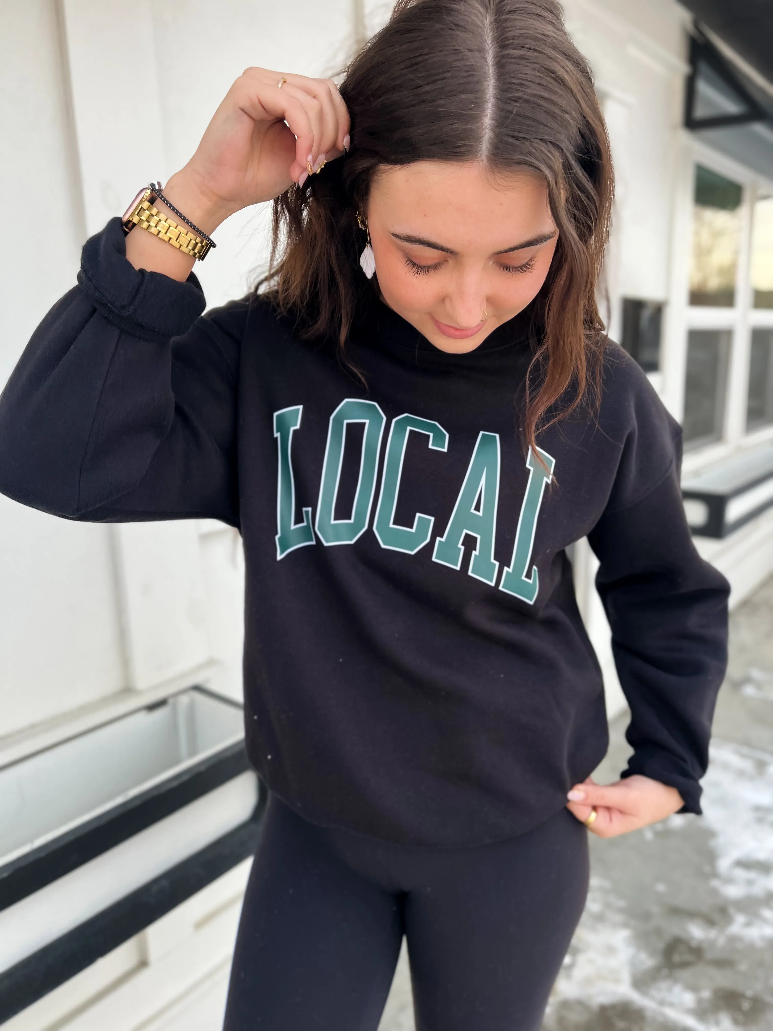Local Fleece Round Neck Pullover- BLK