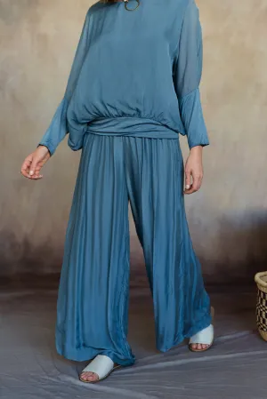 Madelyn Silk Pants (Aegean Blue)