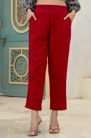Maroon Solid Viscose Pants