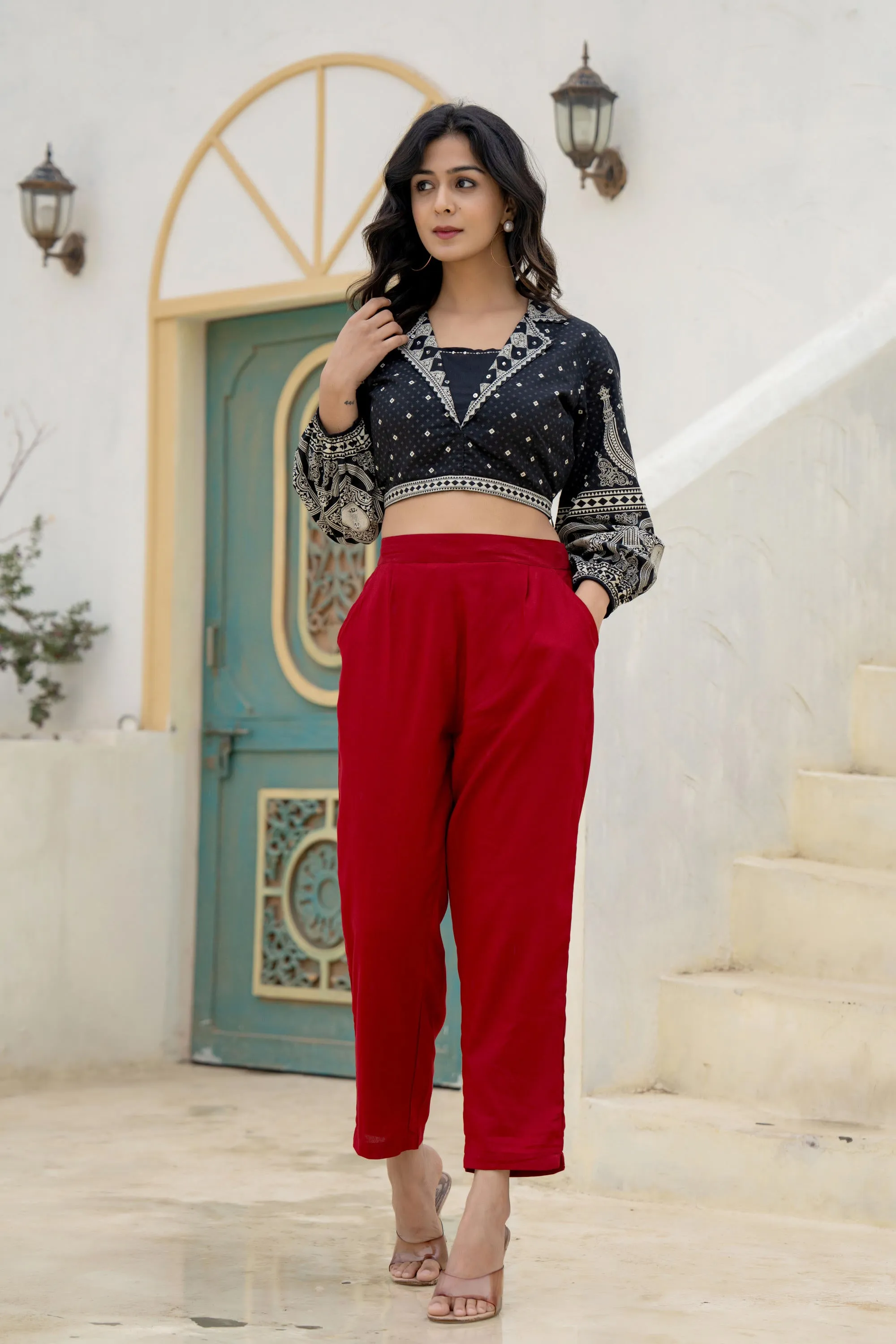 Maroon Solid Viscose Pants