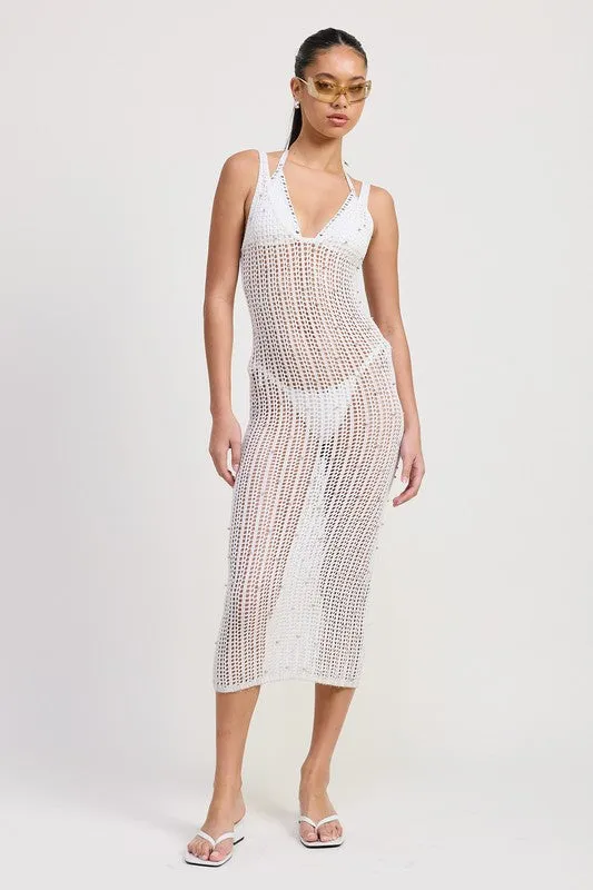 MAXI CROCHET METALIC BEADED DRESS