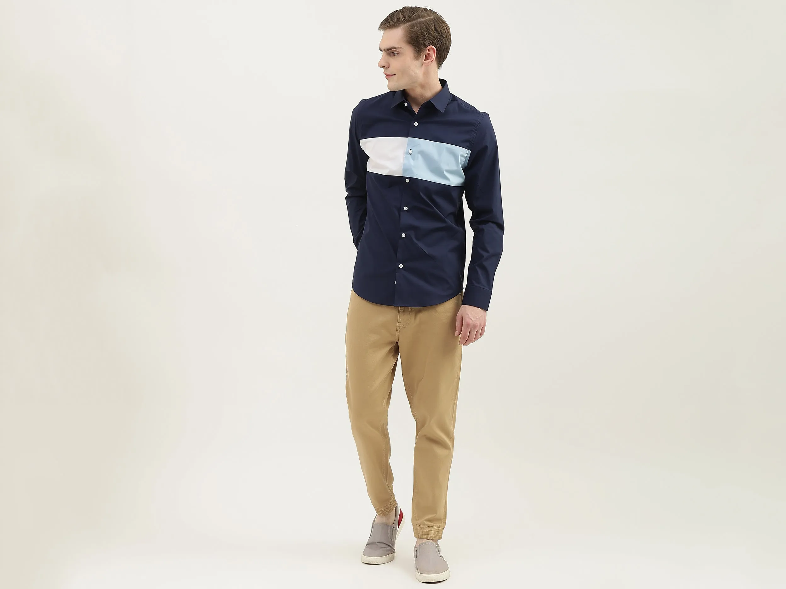 Men Colorblock Spread Collar Shirt