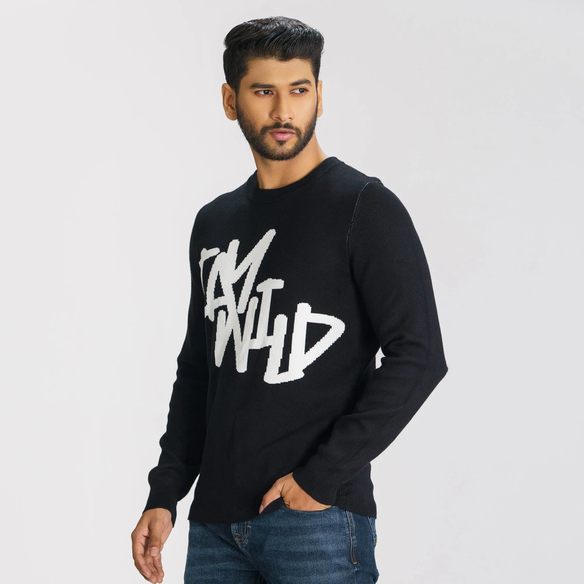 Mens Black/White Sweater Pullover