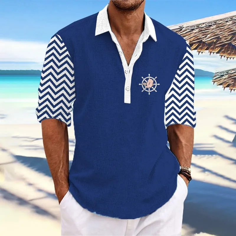 Men's Casual Nautical Print Stand Collar Shirt