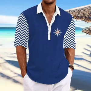 Men's Casual Nautical Print Stand Collar Shirt