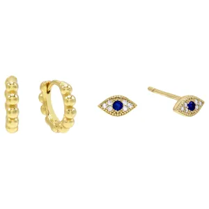 Mini Evil Eye X Beaded Huggie Earring Combo Set