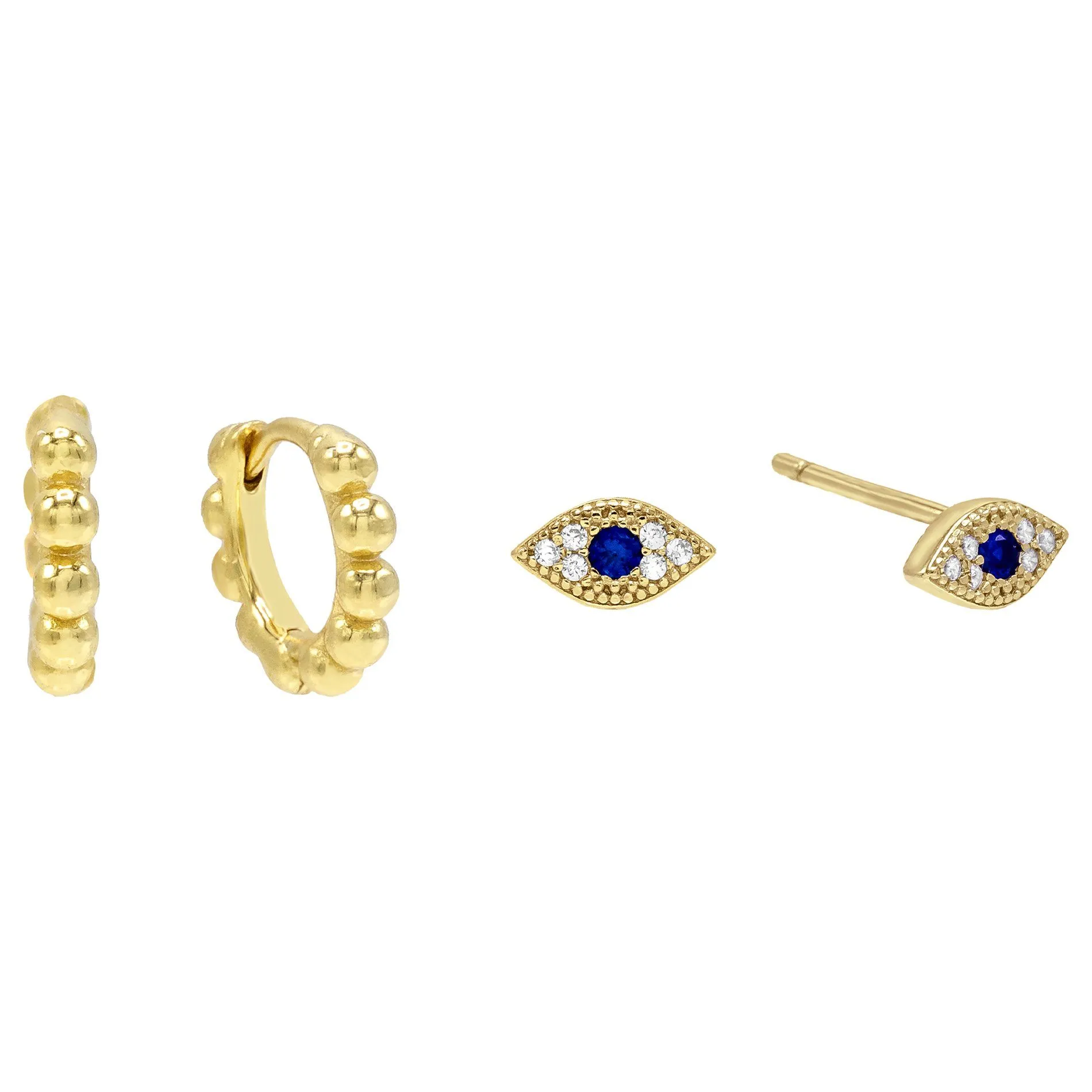 Mini Evil Eye X Beaded Huggie Earring Combo Set