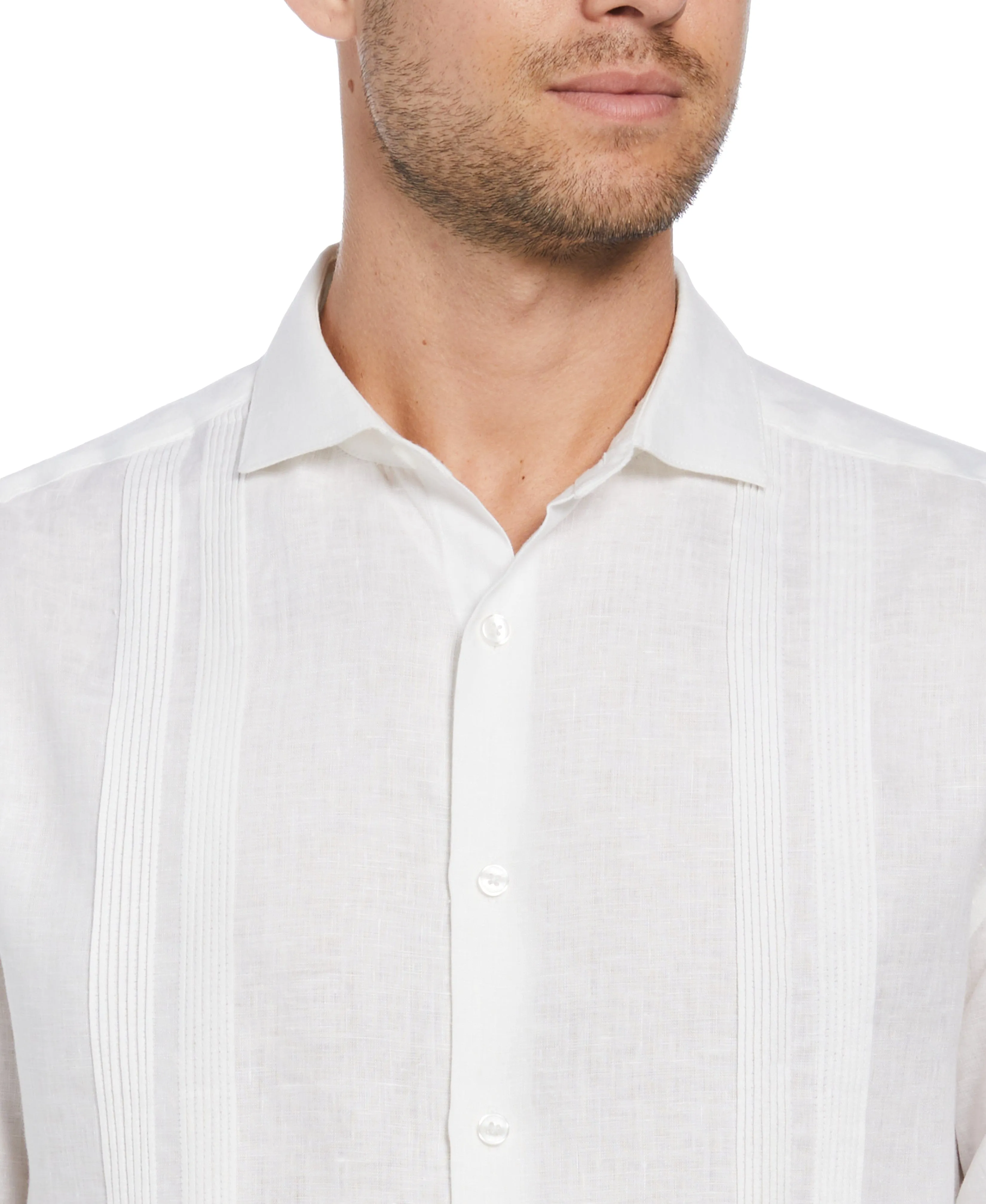 Modern Linen Multi Pintuck Guayabera Shirt