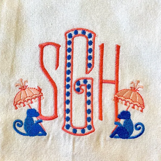 Monogrammed Parasol Monkey Motif Towel