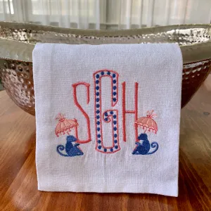 Monogrammed Parasol Monkey Motif Towel