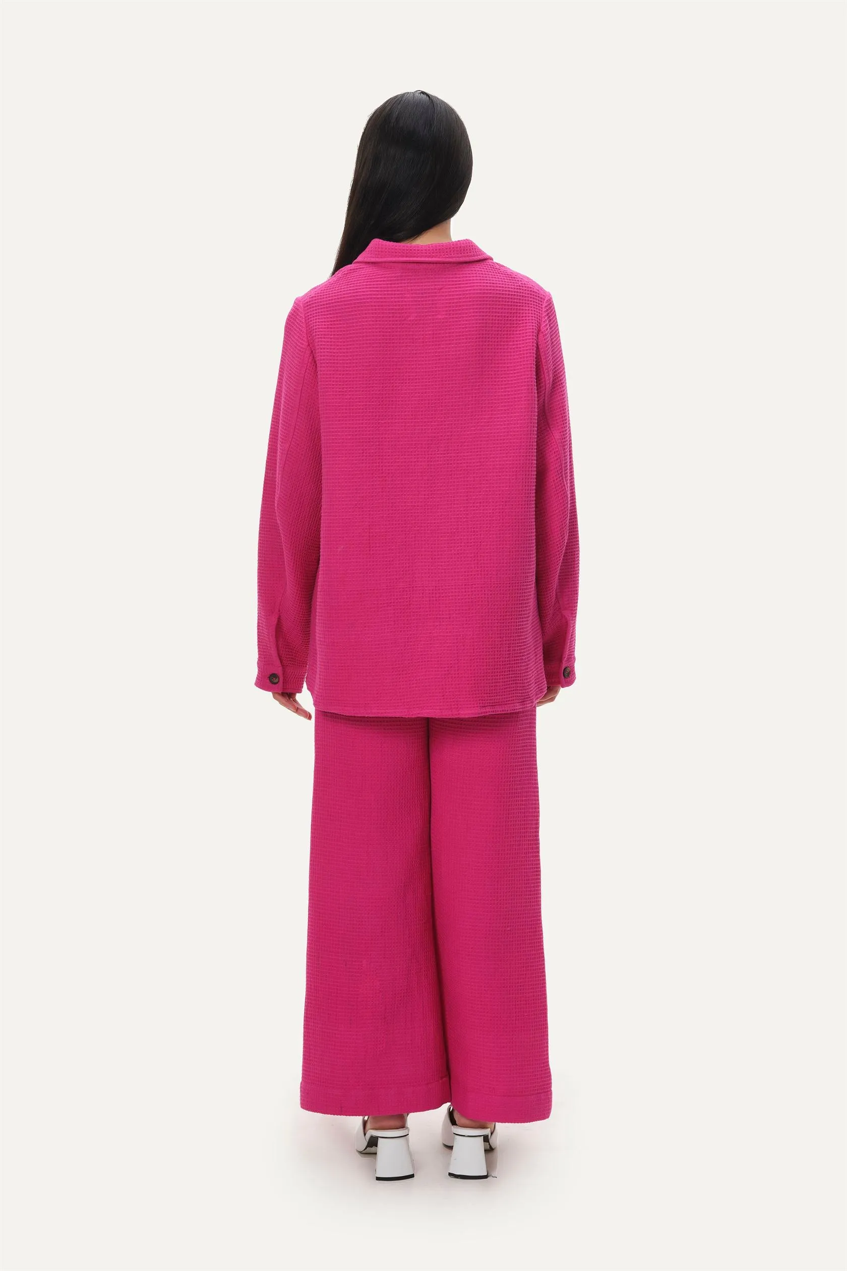 Naushad Ali   I   Waffle overset Signature Spring Summer 2025 Pink Handwoven cotton NA SS24 W26