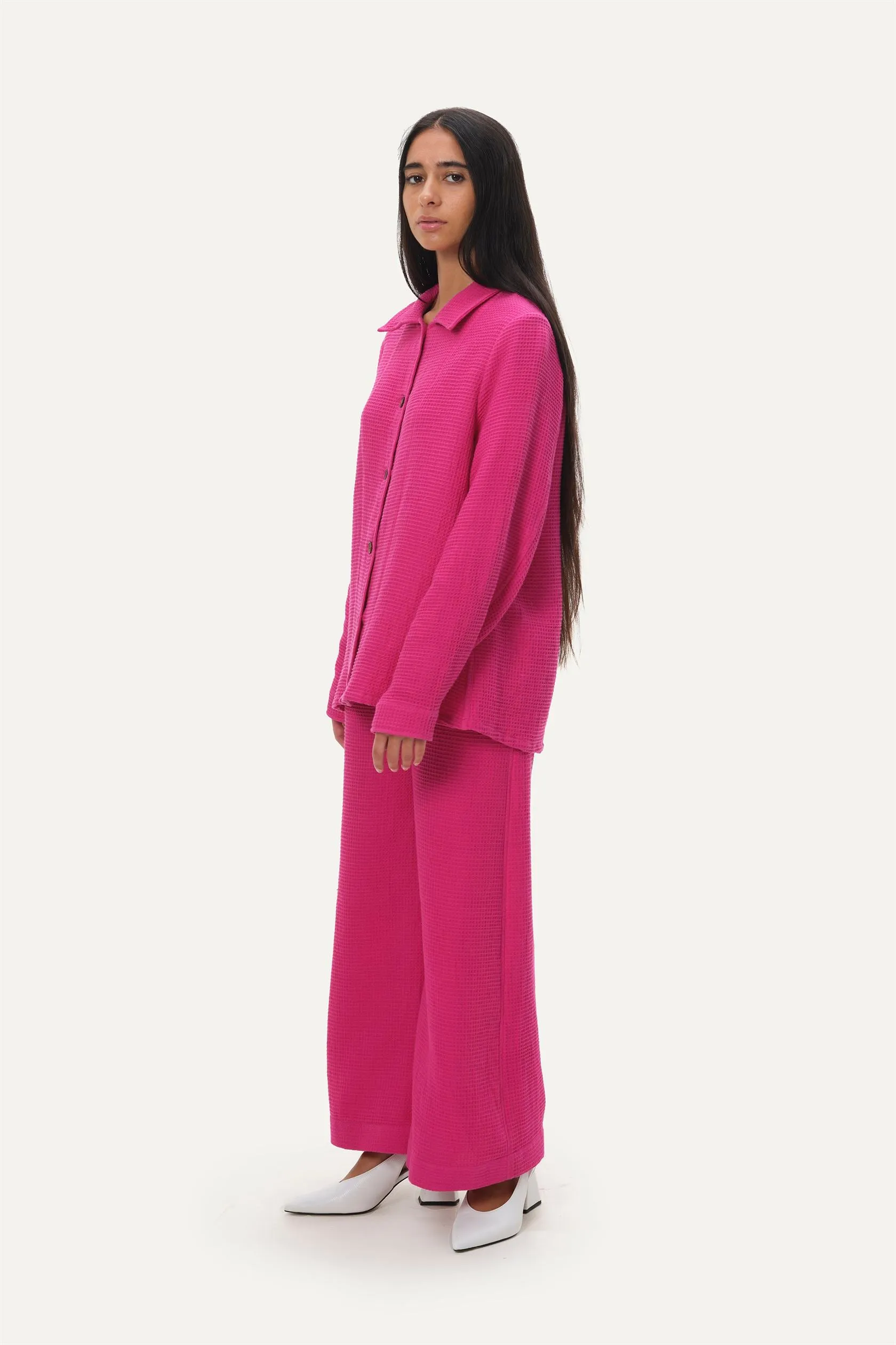 Naushad Ali   I   Waffle overset Signature Spring Summer 2025 Pink Handwoven cotton NA SS24 W26
