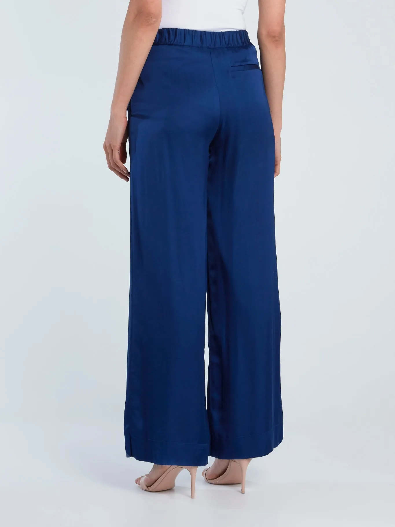 Navy Wide-Leg Viscose Pants