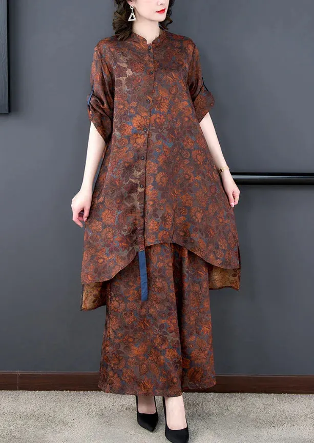 New Chinese Style Women's  Large Size Retro Printed Dress & Pants Set