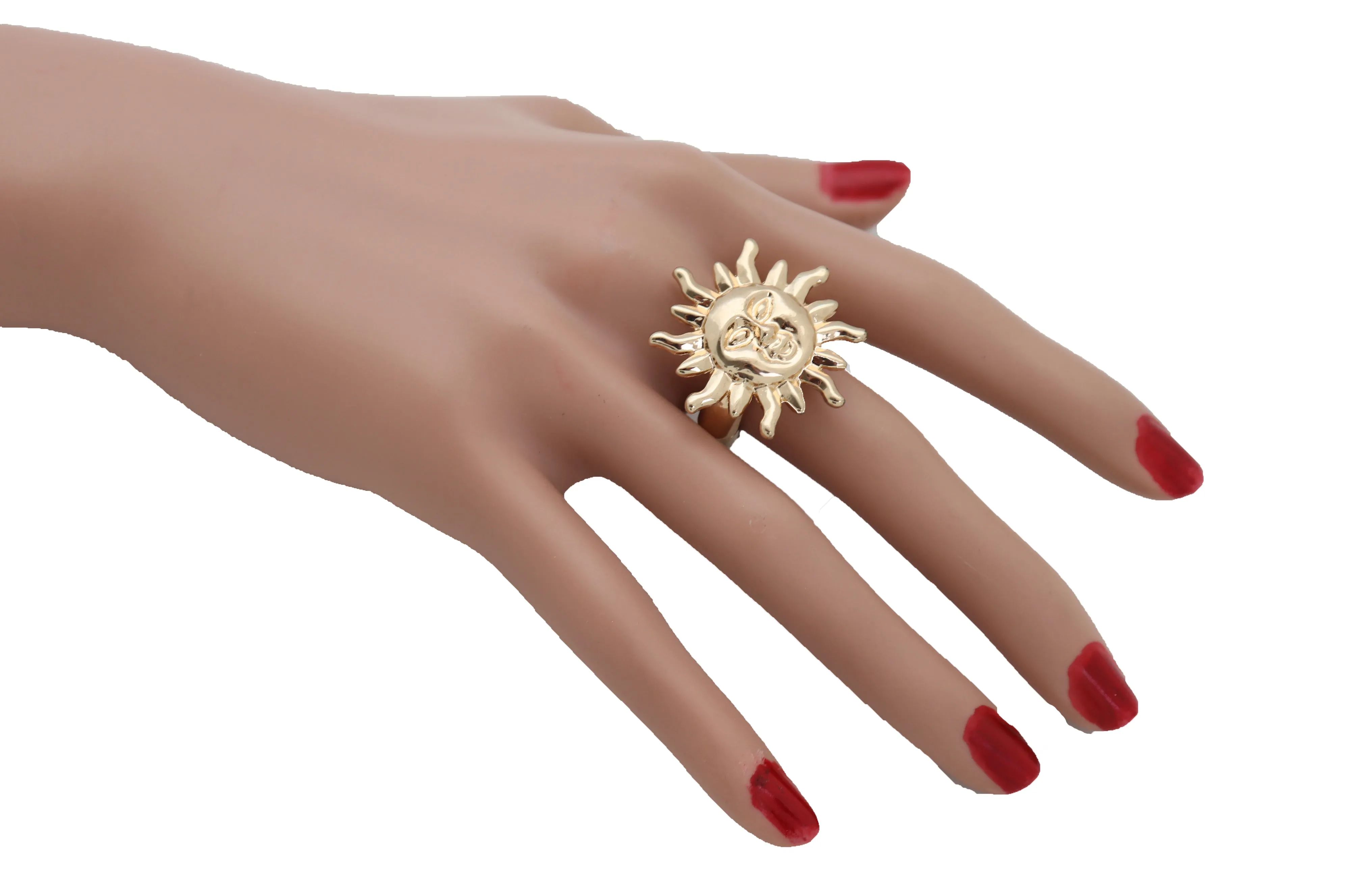 New Jewelry Ring Gold Metal Smiling Sun Rise One Size Fits All Elastic Band