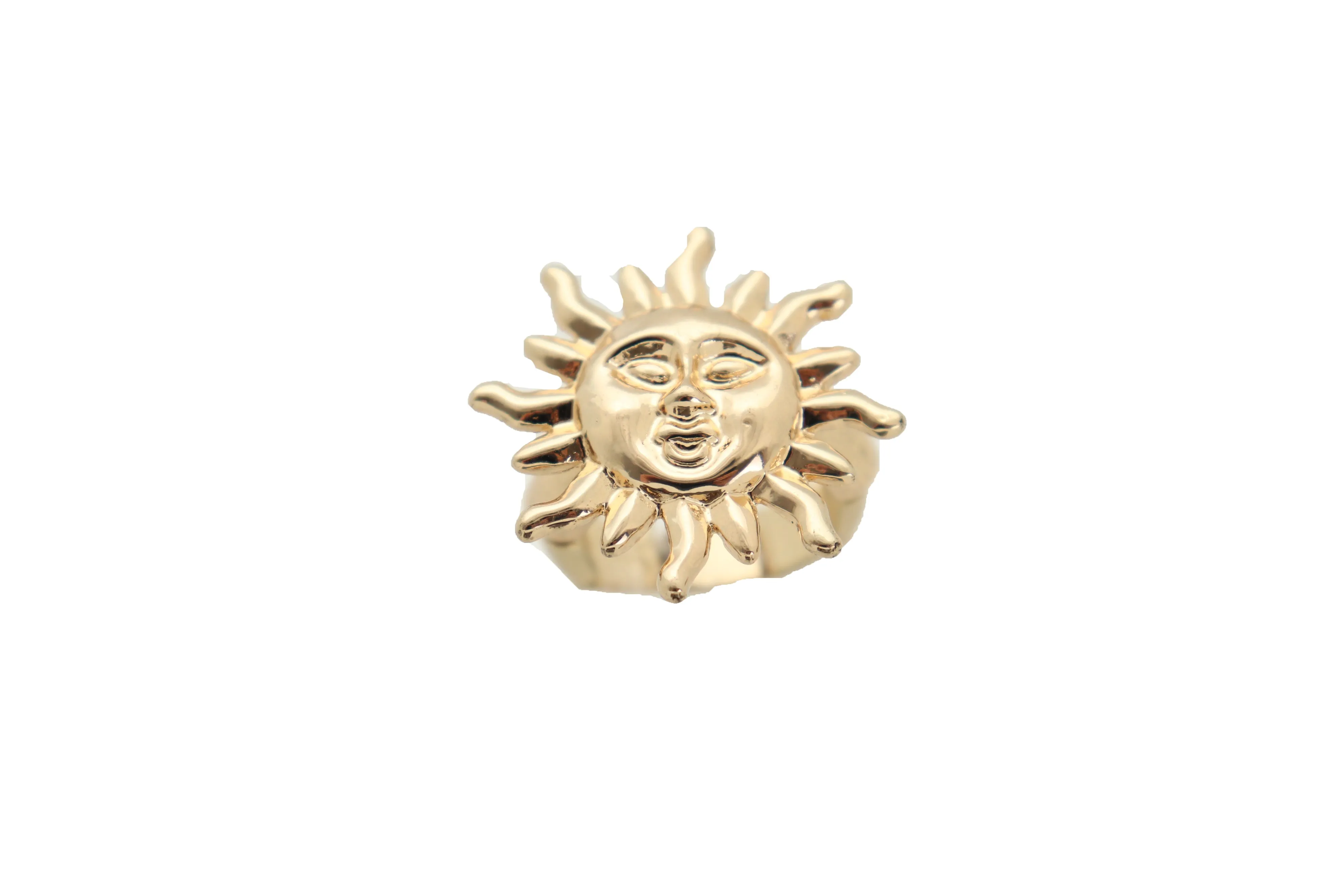New Jewelry Ring Gold Metal Smiling Sun Rise One Size Fits All Elastic Band