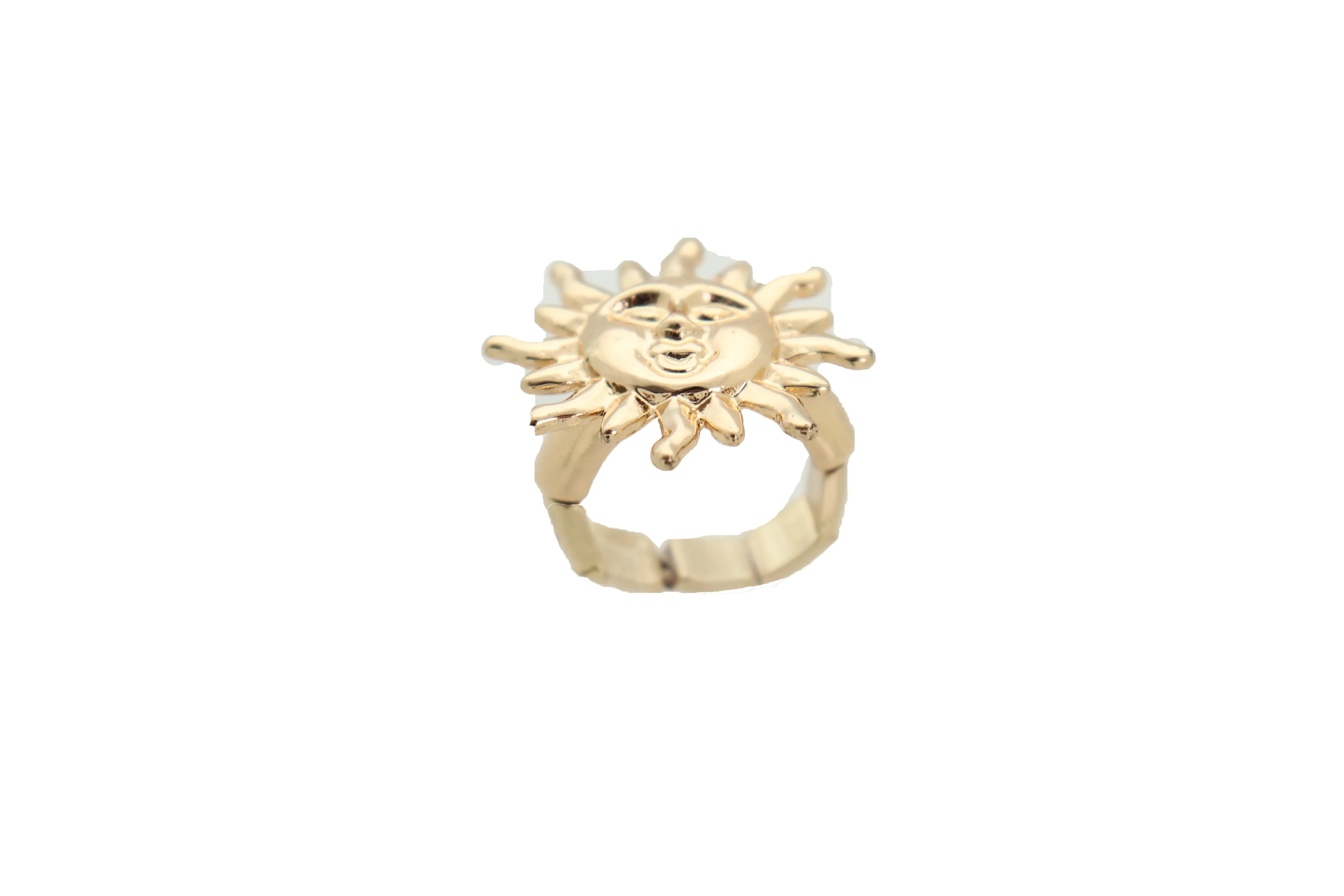 New Jewelry Ring Gold Metal Smiling Sun Rise One Size Fits All Elastic Band