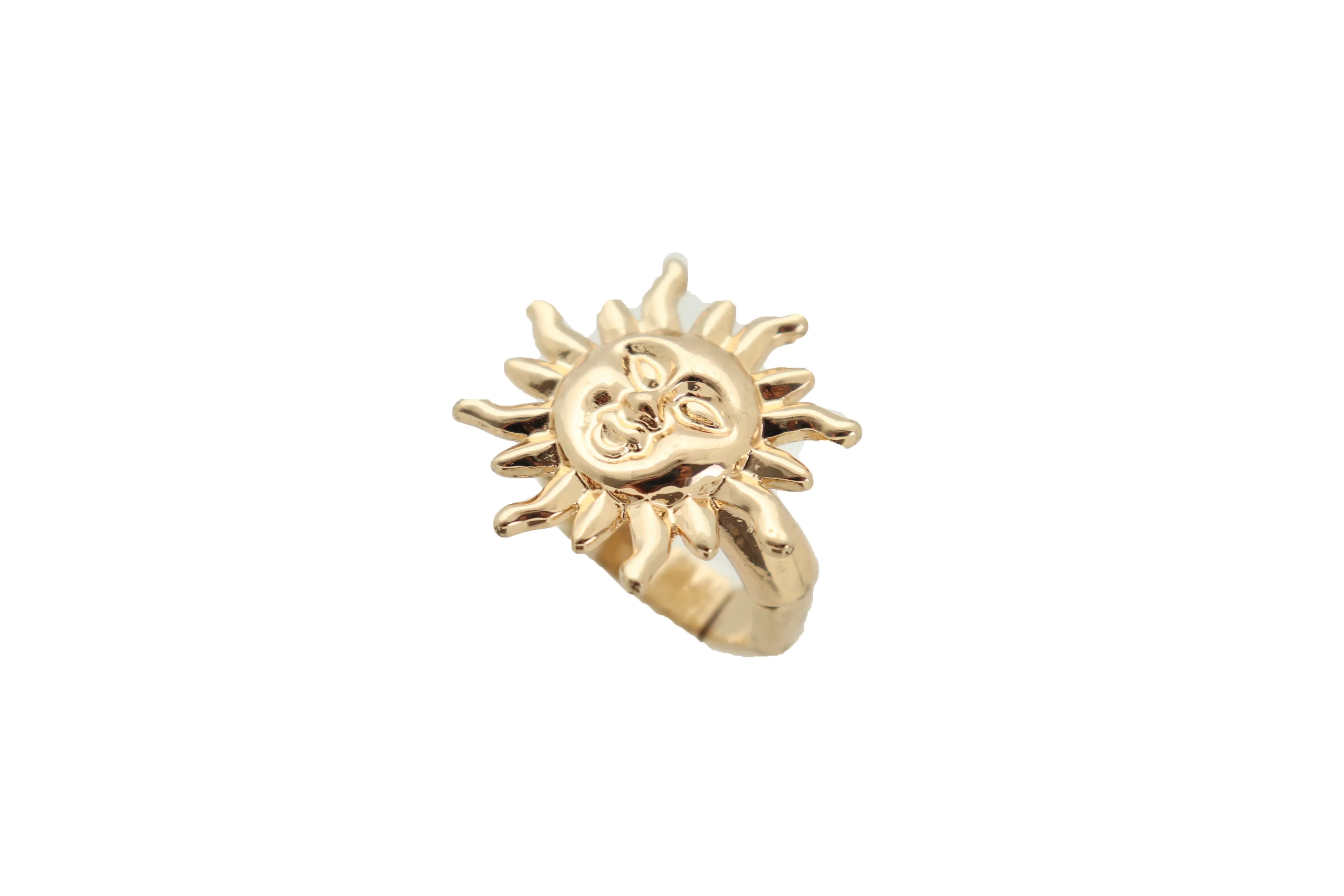 New Jewelry Ring Gold Metal Smiling Sun Rise One Size Fits All Elastic Band