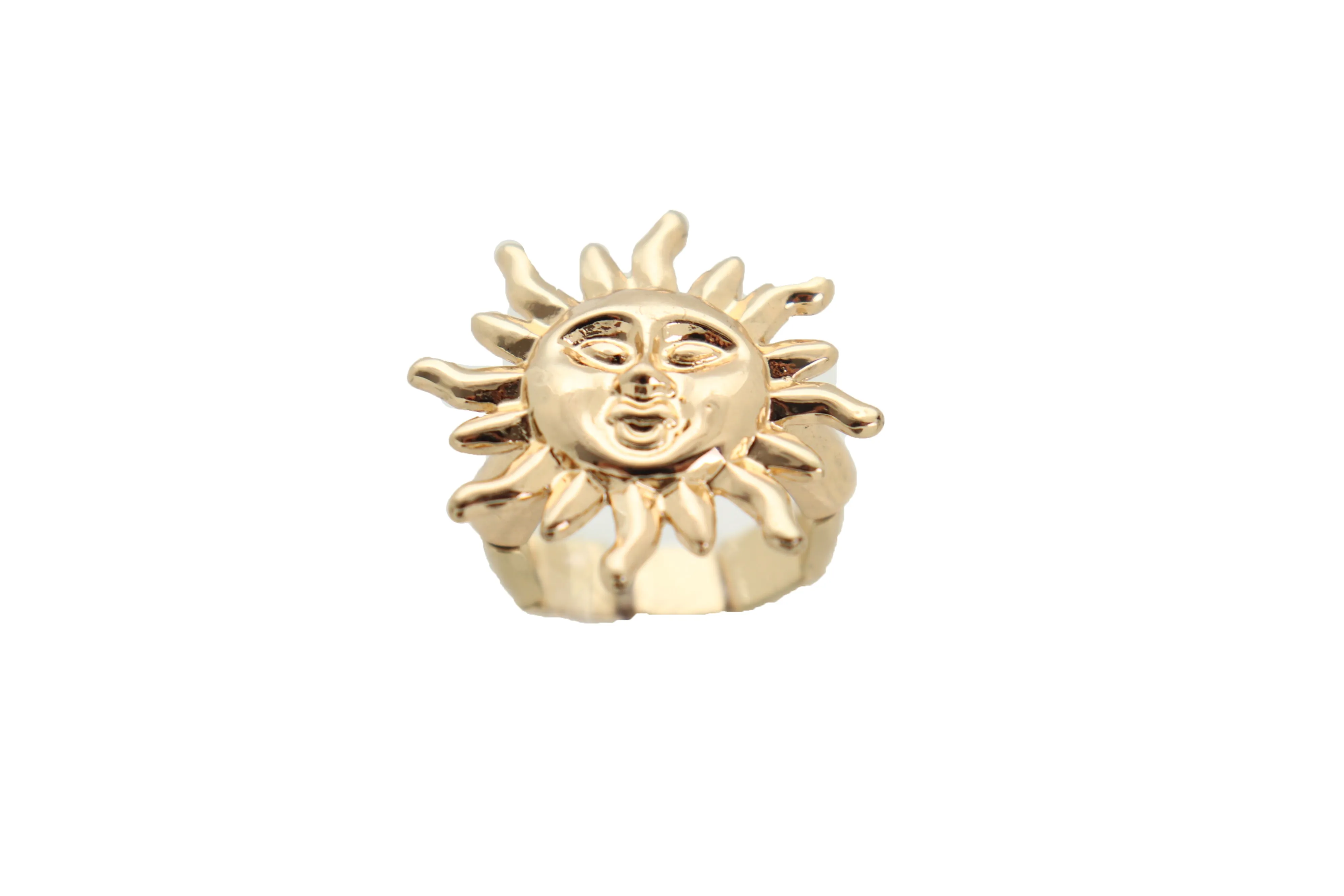 New Jewelry Ring Gold Metal Smiling Sun Rise One Size Fits All Elastic Band