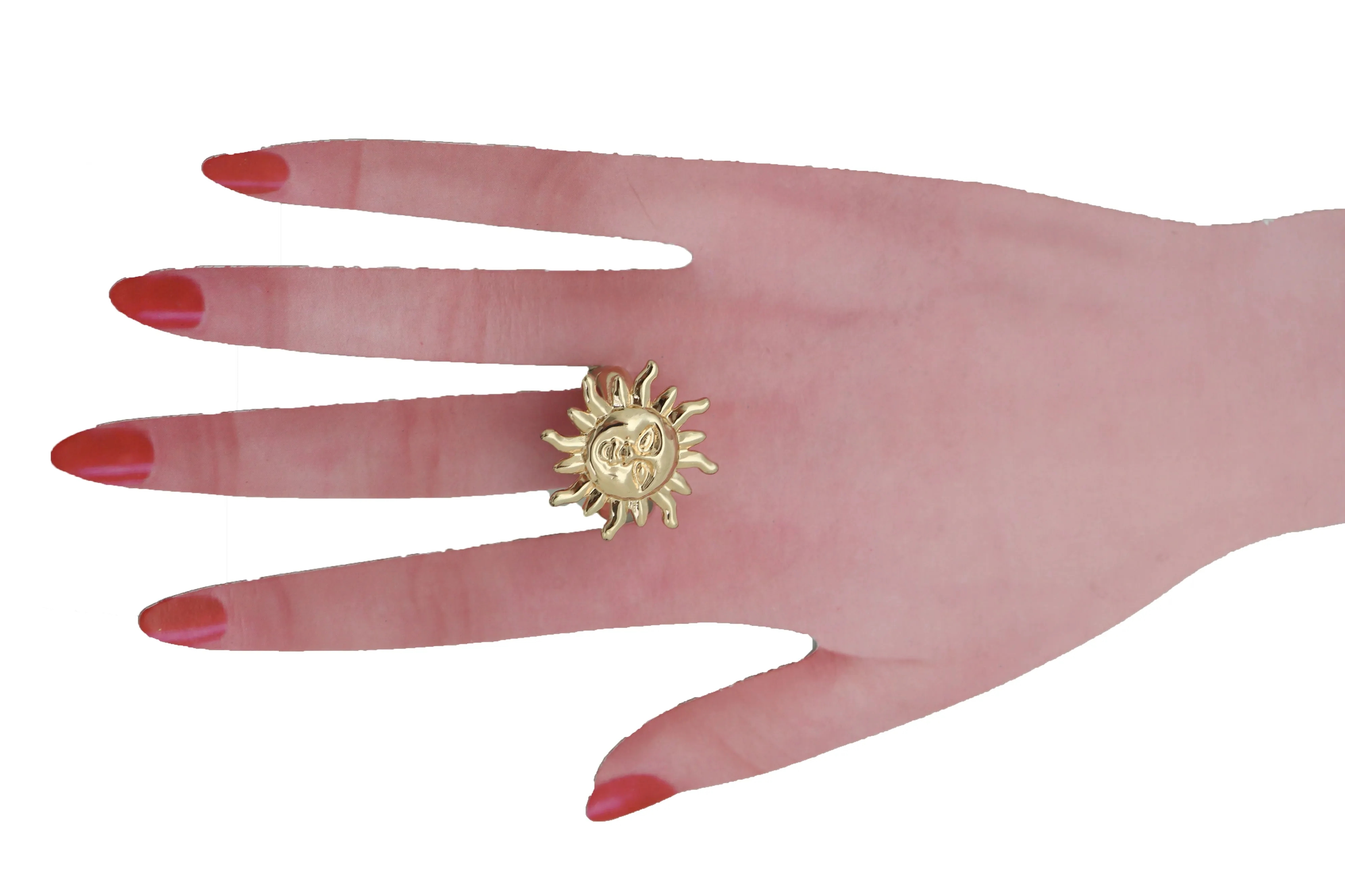 New Jewelry Ring Gold Metal Smiling Sun Rise One Size Fits All Elastic Band