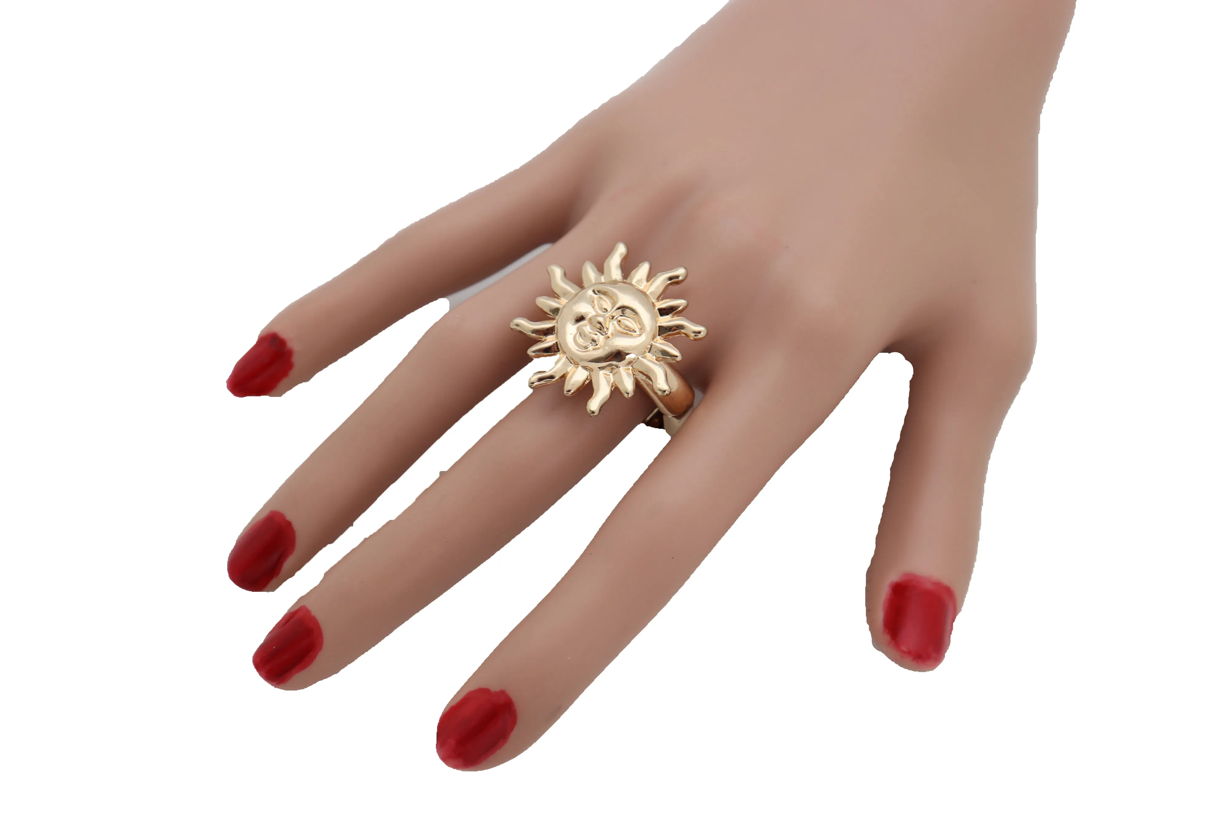 New Jewelry Ring Gold Metal Smiling Sun Rise One Size Fits All Elastic Band