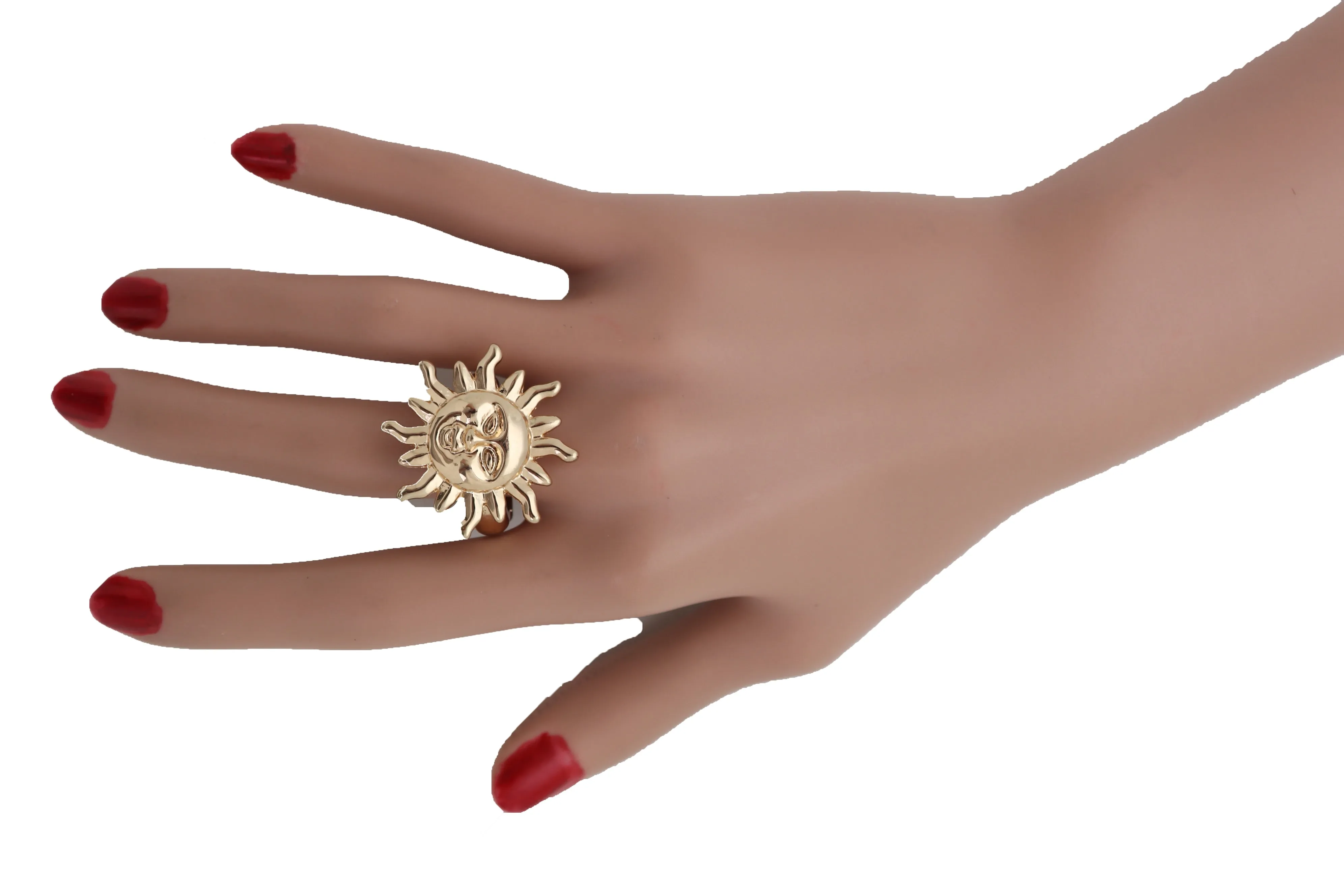 New Jewelry Ring Gold Metal Smiling Sun Rise One Size Fits All Elastic Band