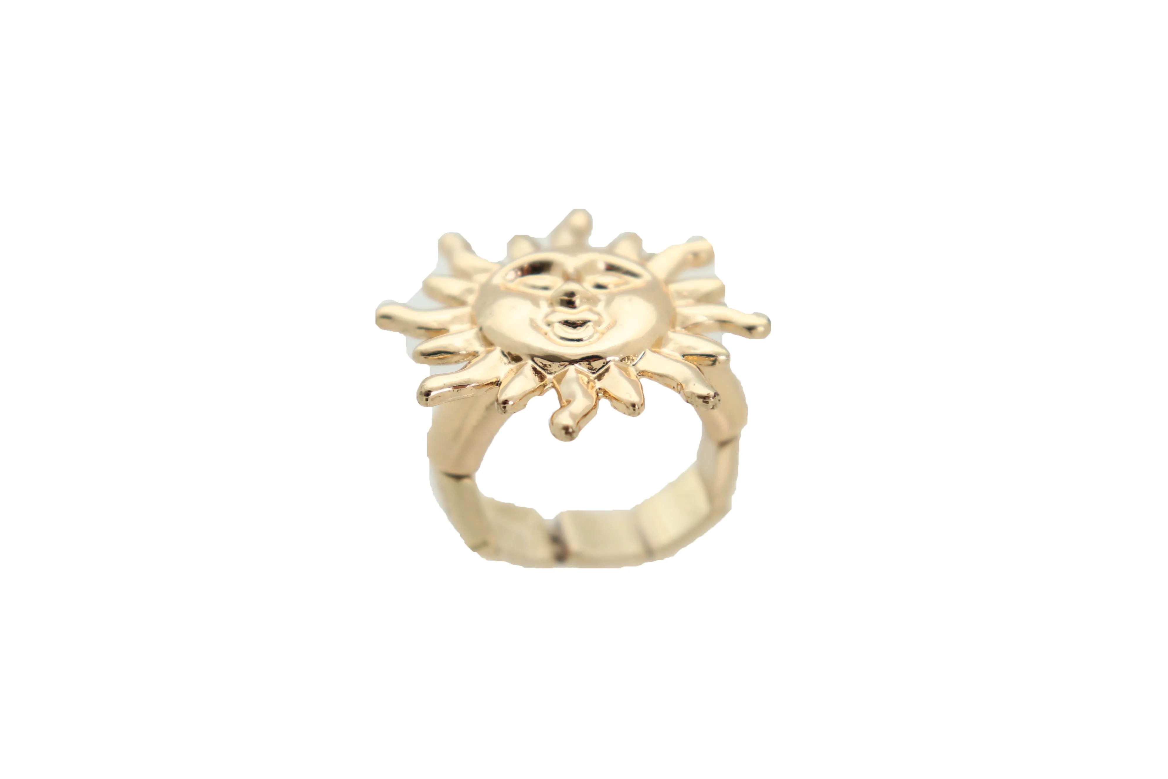 New Jewelry Ring Gold Metal Smiling Sun Rise One Size Fits All Elastic Band