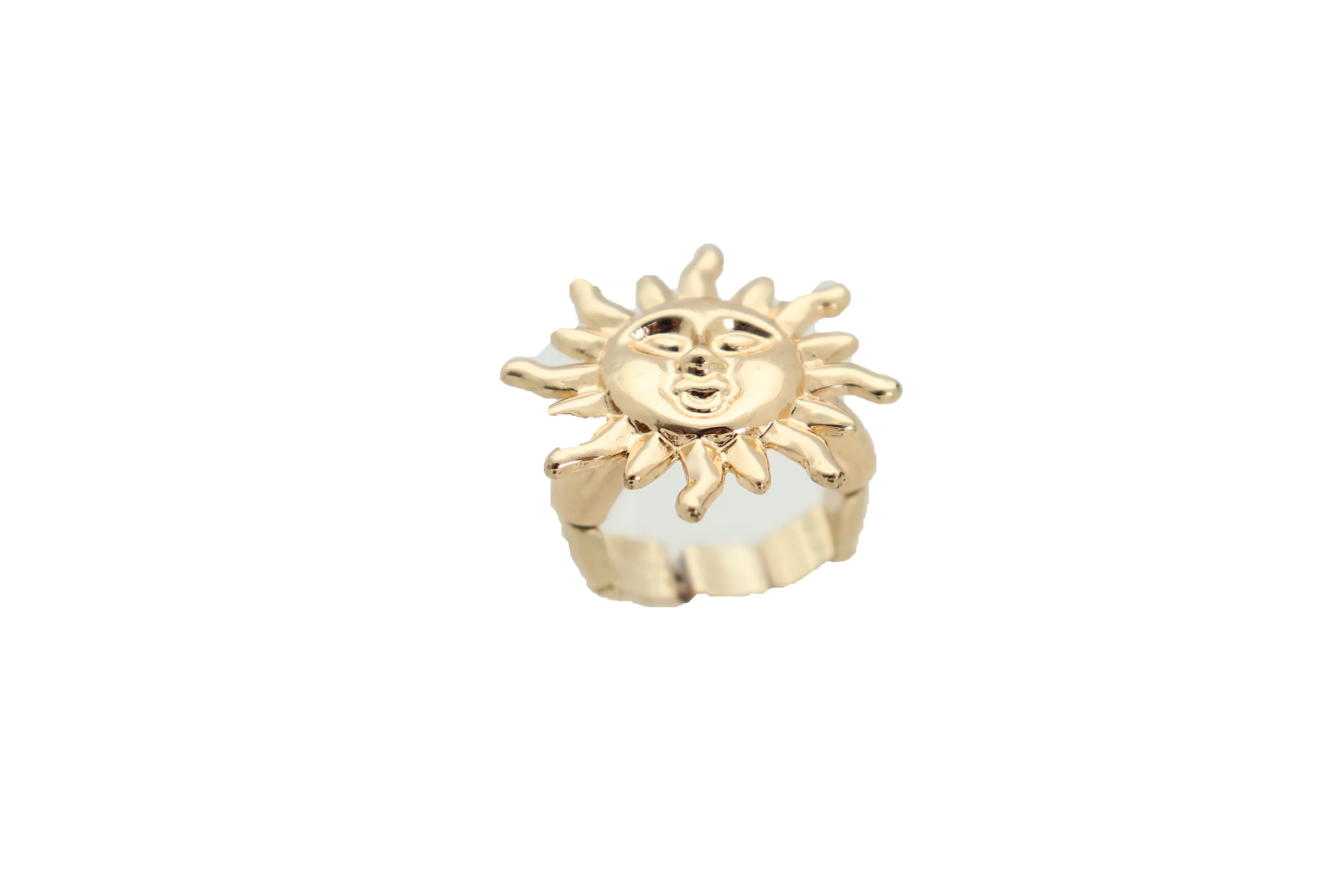 New Jewelry Ring Gold Metal Smiling Sun Rise One Size Fits All Elastic Band