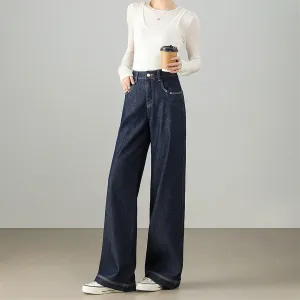 New retro style dark mopping pants quality workmanship high waist pendant feeling mopping wide leg pants jeans women
