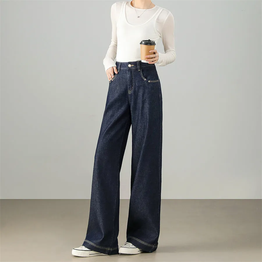 New retro style dark mopping pants quality workmanship high waist pendant feeling mopping wide leg pants jeans women