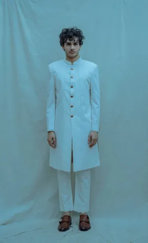 Off white Paneled Achkan Set