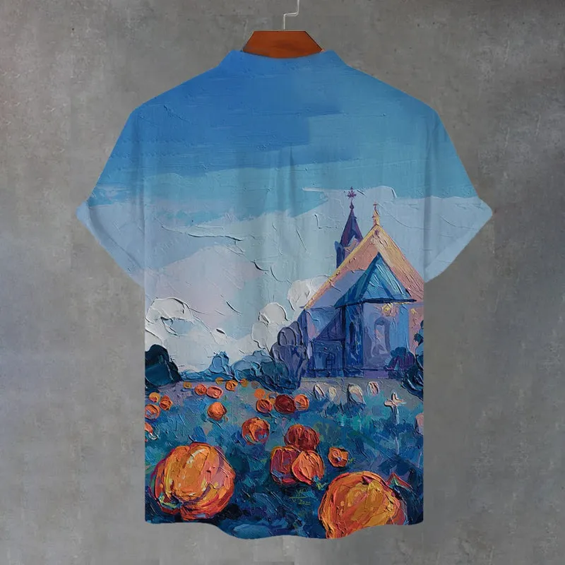 Oil Painting Art Linen Blend Henley Shirt