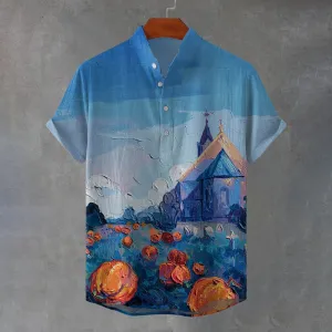 Oil Painting Art Linen Blend Henley Shirt