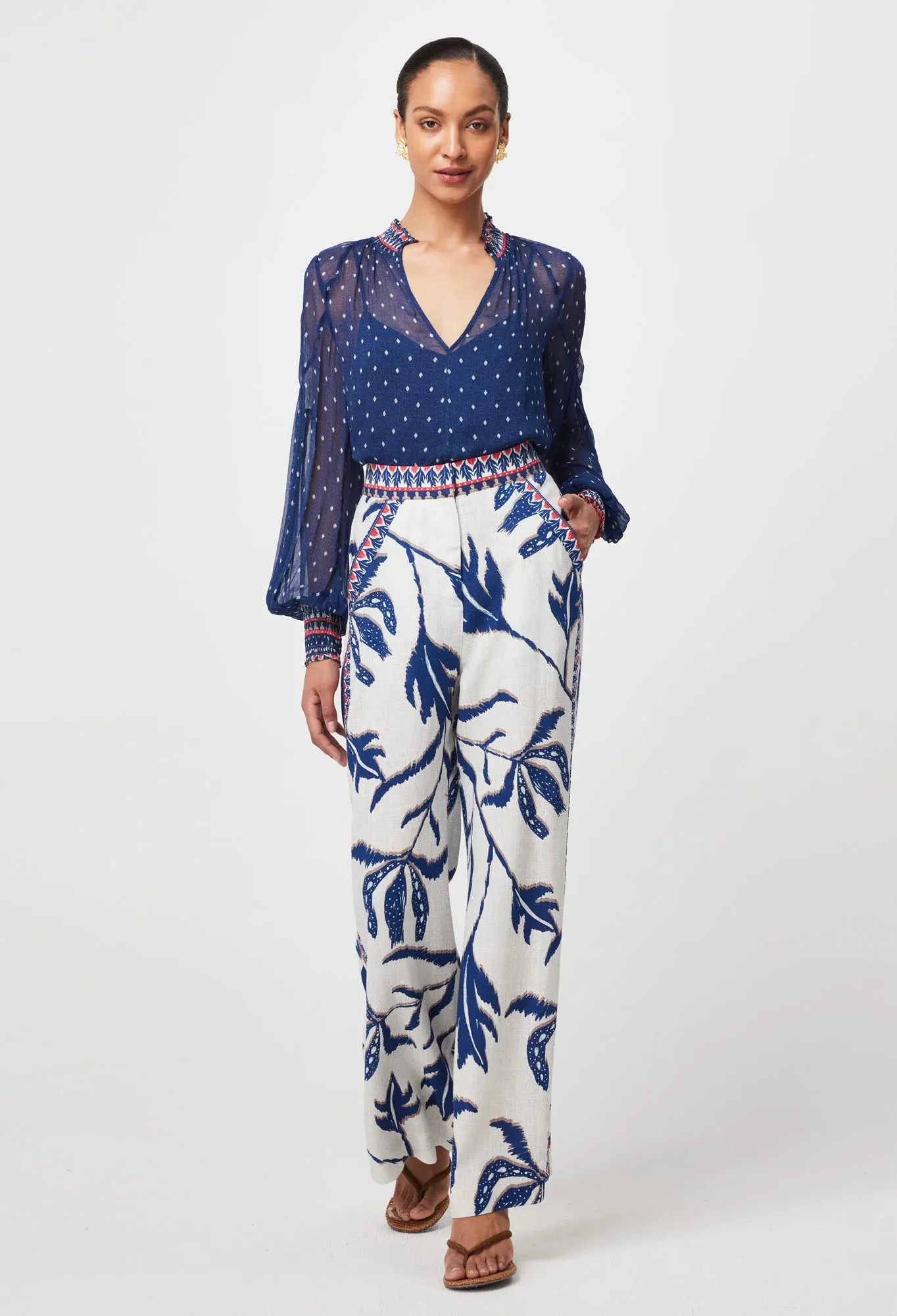 Once Was - Eudora Linen Viscose Pant - Palm Shadow