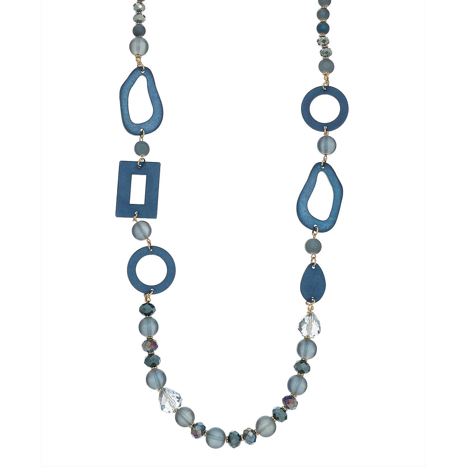 Open Geo Links Beaded Necklace - Blue