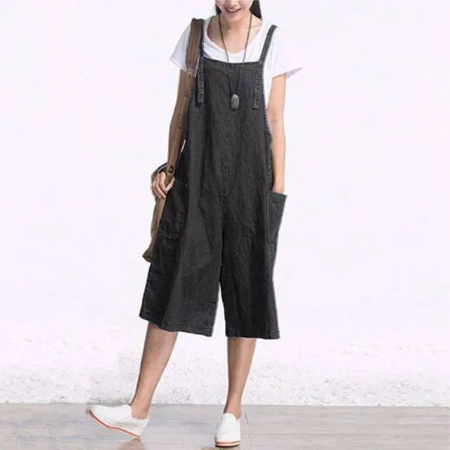 Overall Wide Leg Denim Pants