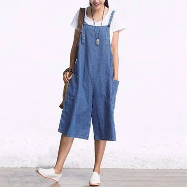 Overall Wide Leg Denim Pants