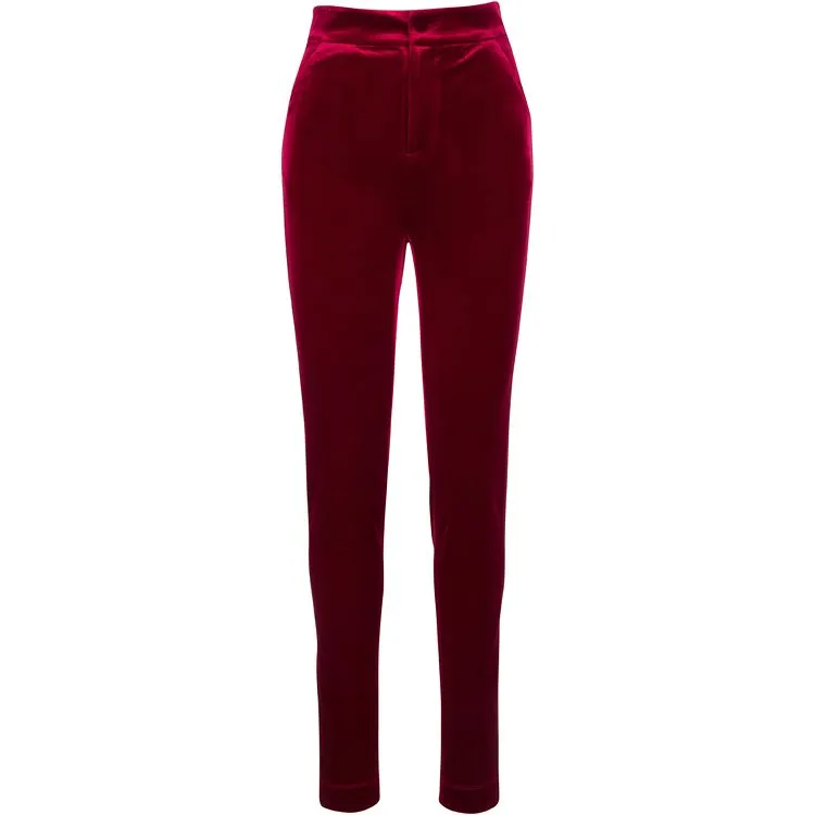 Oxblood Straight Leg Velvet Trouser