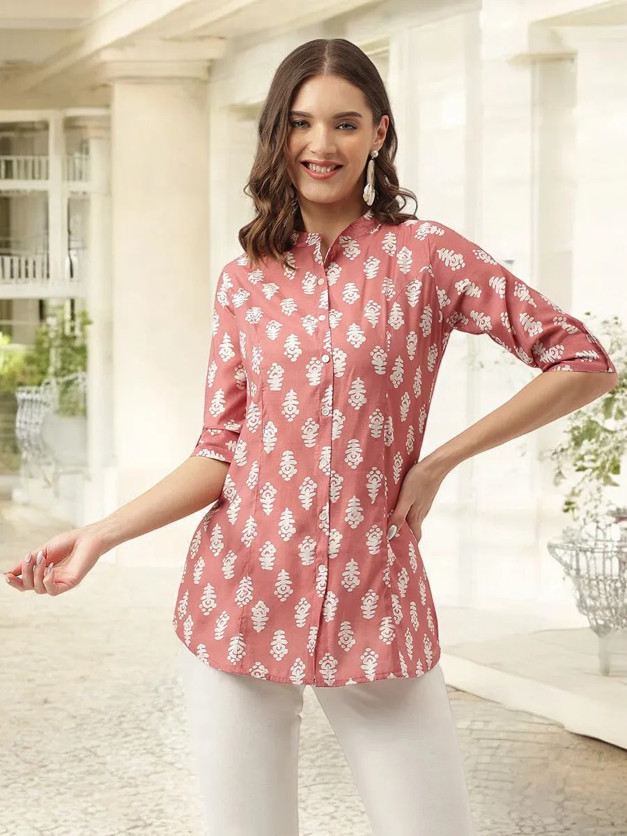 Peach Printed Modal Chanderi Top