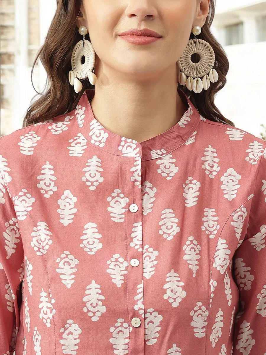 Peach Printed Modal Chanderi Top