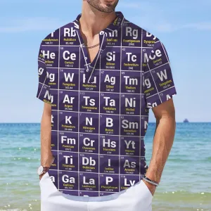 Periodic table printed stand-up collar short-sleeved shirt 2408003114