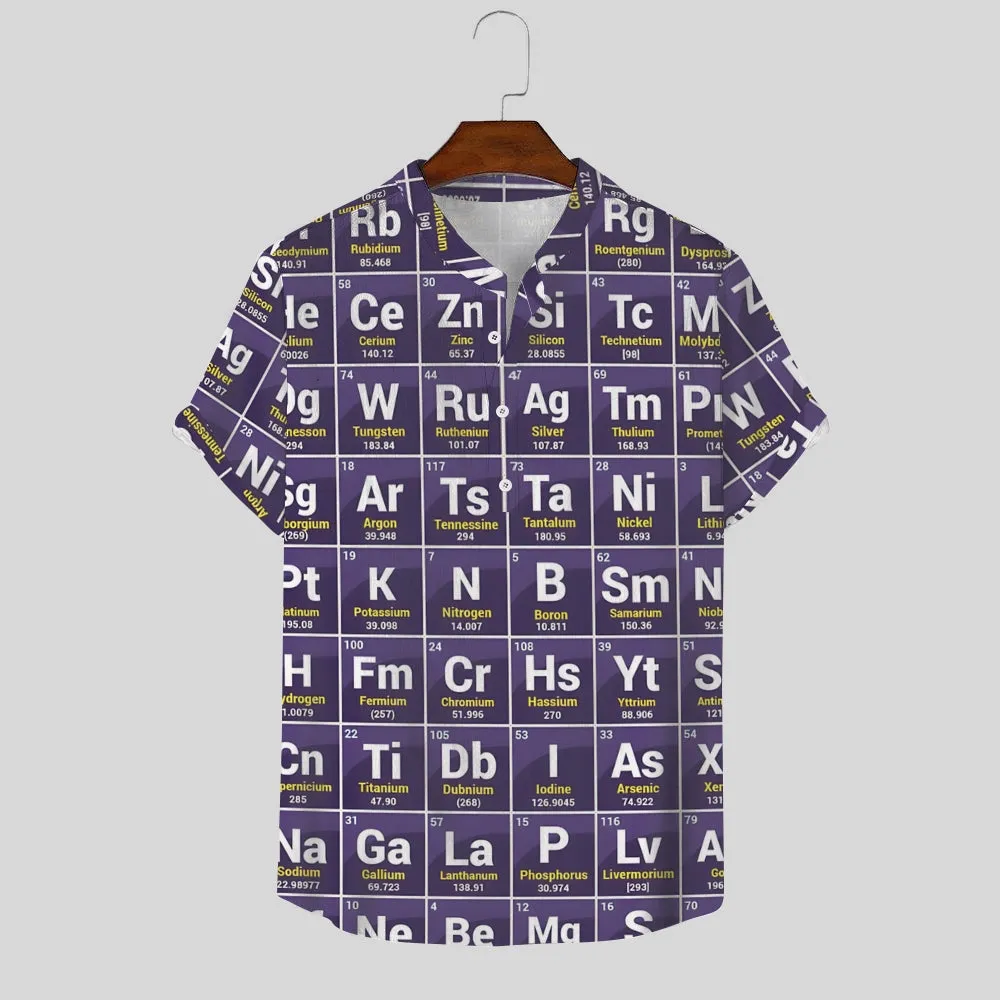 Periodic table printed stand-up collar short-sleeved shirt 2408003114