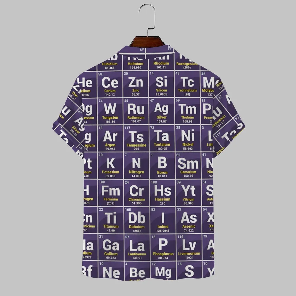 Periodic table printed stand-up collar short-sleeved shirt 2408003114