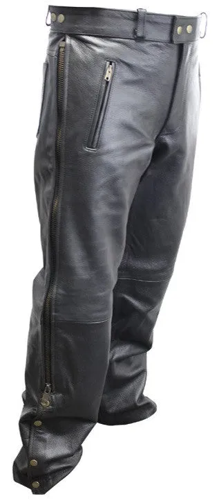 Perrini Men’s Fashion Motorbike Cowhide Motorcycle Genuine Leather Sport Pant Black Color
