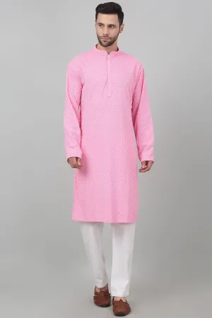 Pink Cotton Sequins Kurta Set
